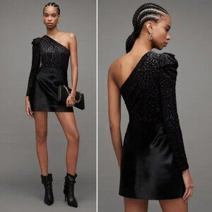 All Saints Daphne Animal Print One Shoulder Bodysuit | Size US 10